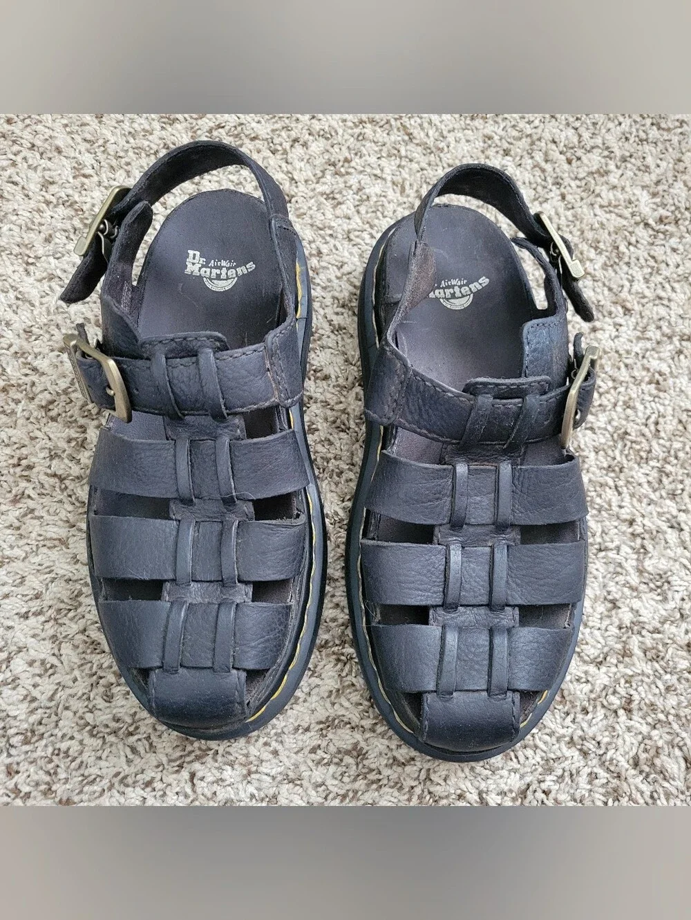 Dr. Martens Wrenlie Grizzly Leather Fisherman Sandals Shoes Black Gold M 6 / W 7